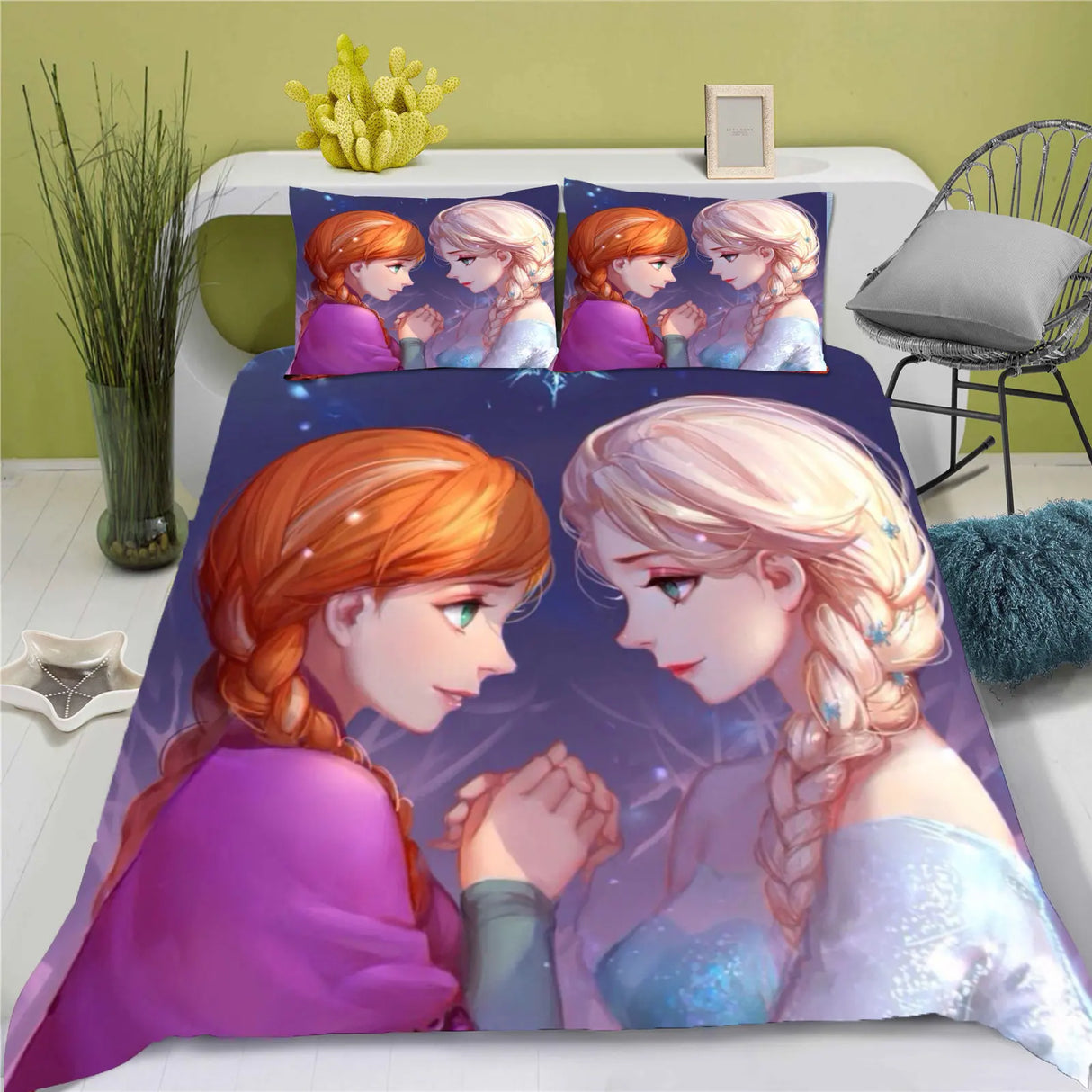 Cartoon Duvet Cover Disney Cute Frozen Printed Children 3-Piece Set 1 Quilt Cover Comforter Bedding Sets King Queen Size