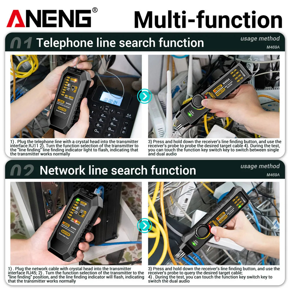 ANENG Network Cable Tracker M469A Networking Analyzer RJ45 RJ11 Telephone Line Network Wire Detector Tracker Measure Cables Tool