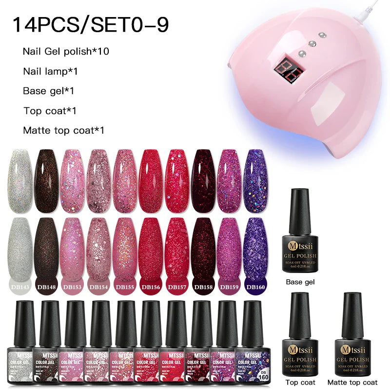 Mtssii  13/16Pcs Gel Nail Polish Set With 36W UV Lamp Dryer Manicure Kit Semi Permanent Soak Off Base Top Coat Nail Art UV Gel