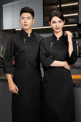 Men chef jacket with apron Long Sleeve Chef uniform Restaurant Cook Coat Chef T-shirt Work Uniform Hotel Clothes Logo women