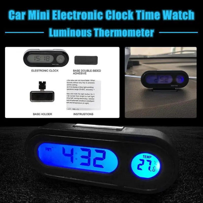 1~10PCS Car Mini Electronic Clock Time Watch Auto Dashboard Clocks Luminous Thermometer Black Digital Display Car Accessories