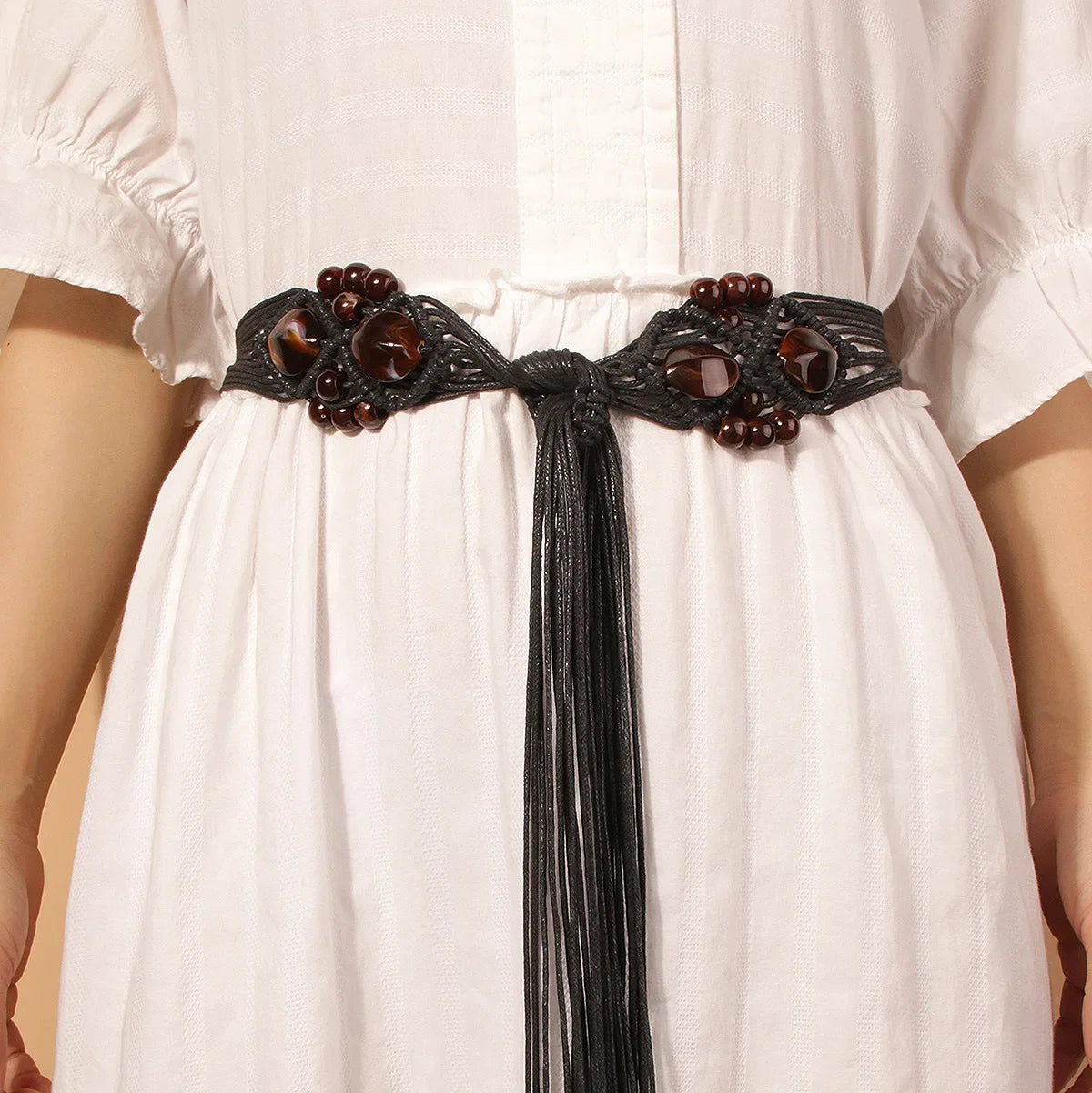 New 2023 Bohemian Vintage Waist Belt Crochet for Women Woven Cummerbunds Wide Belt Buckle Elastic Braided Rope Dress Waistband