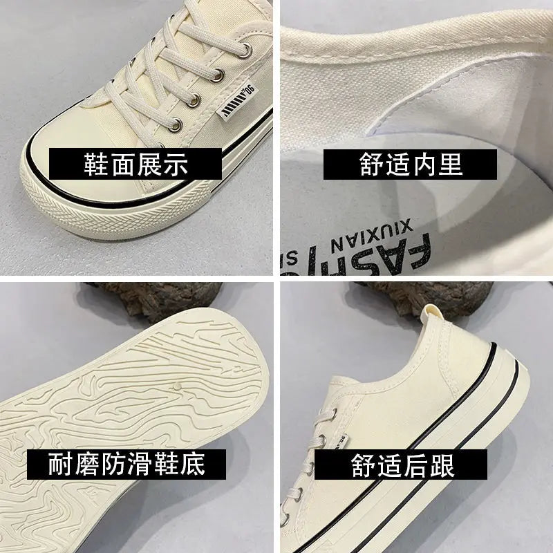 Women's Canvas Shoes Spring Flat Shoes Solid Color Student Sneakers Girls Skateboard Vulcanized Tennis Women 2023 Zapatillas