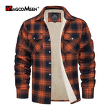 MAGCOMSEN Men's Fleece Plaid Flannel Shirt Jacket Button Up Casual Cotton Jacket Thicken Warm Spring Work Coat Sherpa Outerwear