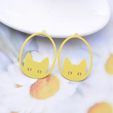 30pcs AD3485  Filigree oval-shaped Eyes Of Cat Charms Earring Metal Brass Yellow Green Thin Pendant DIY Jewelry Earring Making