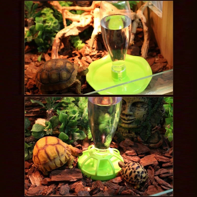 Water Bowl for Bearded-Dragons Lizards Geckos for Terrarium Tanks Water-Fountain with Feeding Dish + Fence