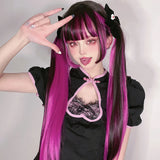 MEIFAN Synthetic Long Straight Lolita Wig with Bangs Wig Girl Cute Mixed Black Red Blonde Cosplay Party Halloween Harajuku Wig