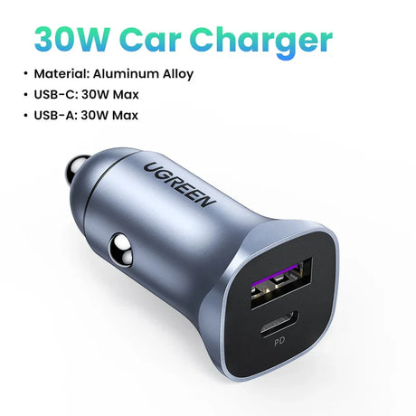 UGREEN 30W Car Charger USB Type C Fast Charger QC 4.0 3.0 PD 20W Quick Charging for iPhone 15 14 13 Xiaomi Mobile Phone Charger