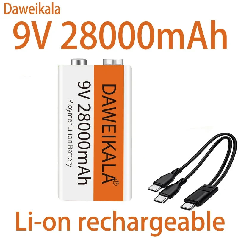 2023 9V 28000mAh Li-ion Rechargeable Battery Micro USB Batteries9 V Lithium for Multimeter Microphone Toy Remote Control KTV Use