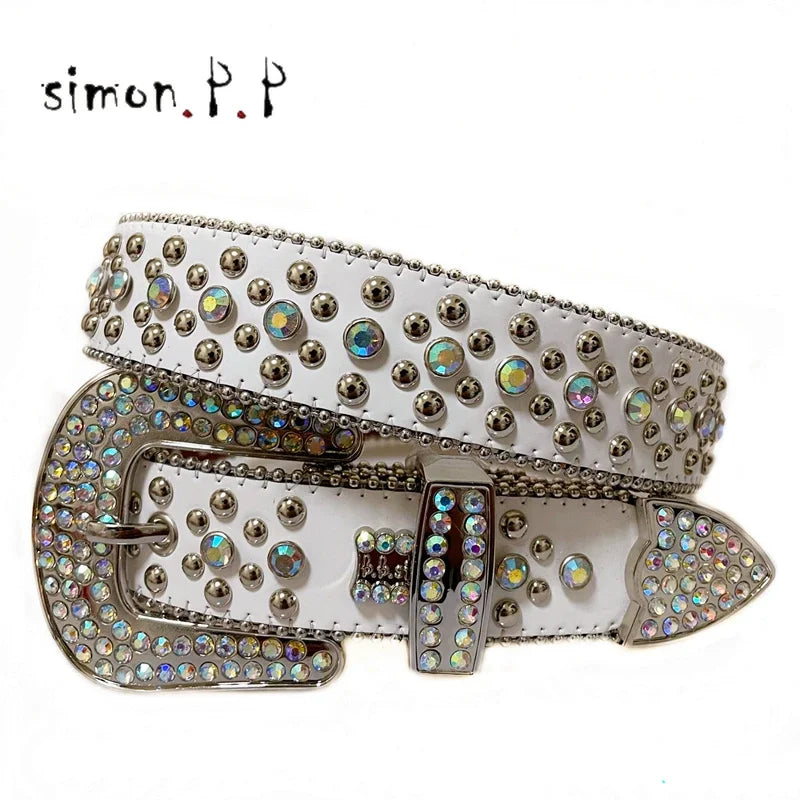 Punk Western Rhinestone Belts for Women Luxury Diamond Strap Cowgirl Cowboy Bling Crystal Pin Wide Buckle Studded Y2K Mens Belts