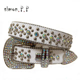 Punk Western Rhinestone Belts for Women Luxury Diamond Strap Cowgirl Cowboy Bling Crystal Pin Wide Buckle Studded Y2K Mens Belts