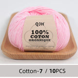 QJH 10PCS 100% Organic Cotton Yarn Pure/Mixed Color Yarn, Knitting Yarn - Crochet Yarn Soft 10 Strands Hank Yarn Machine Washabl