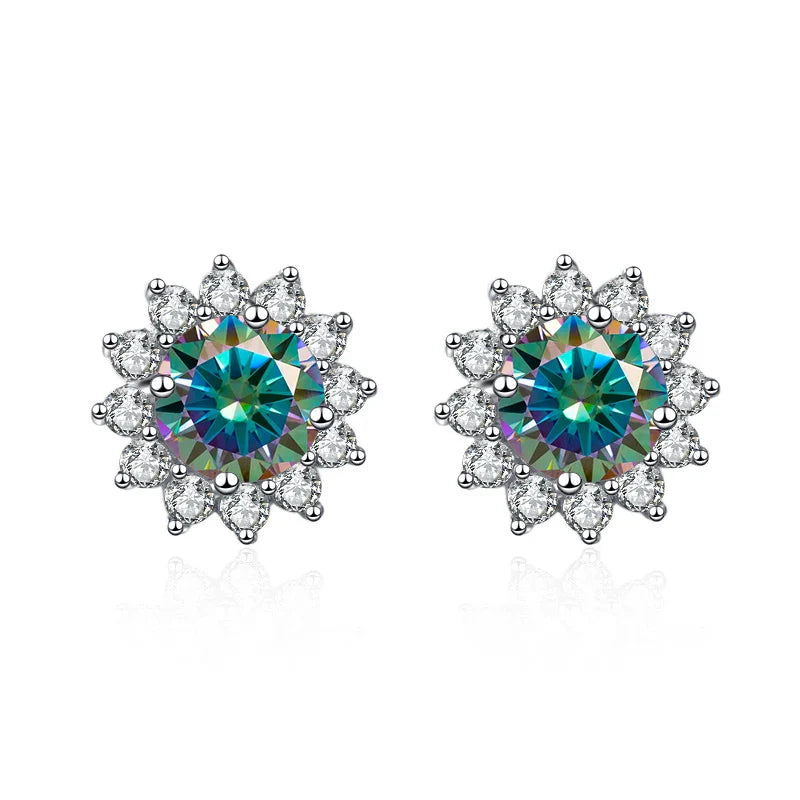 JoyceJelly 1 carat D Color Moissanite Diamond Earrings S925 Sterling Silver Jewelry For Women Sunflower Shaped Ear-studs Wedding