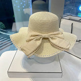 Spring and Summer Women's Sun Straw Hat Sun Shaded Big Brim Bamboo Hat Bowknot Fashion Fisherman Hat Outdoor H28