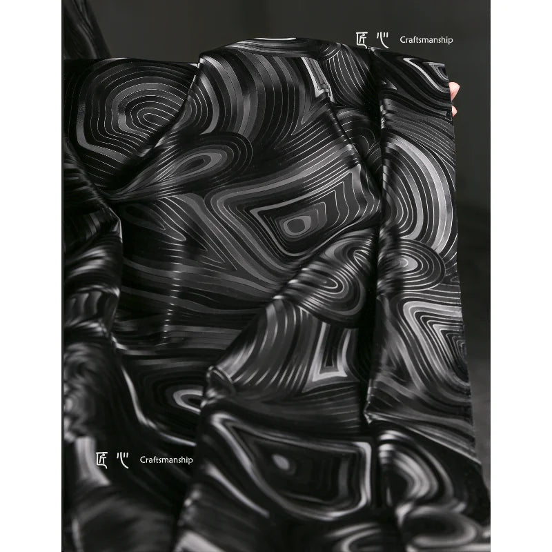 Leather Fabric Black Water Grain Hard Textured Jacket Bag Clothing Designer Cloth Apparel Sewing Fabric Per Meters Material