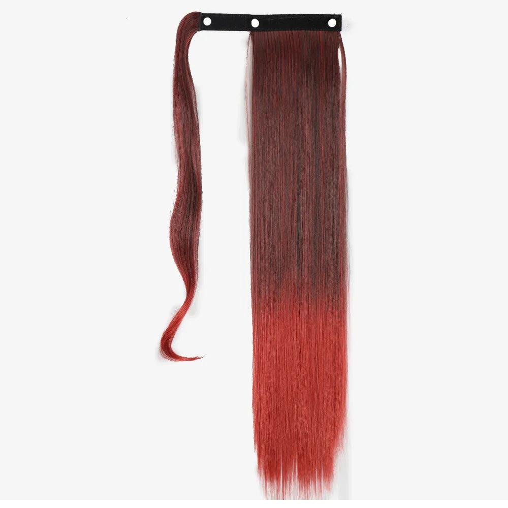 Synthetic Ponytail Hair Extension Natural Hairpiece Clip In Wrap Around Pony Heat Resistant Black Burgundy Hairstyle