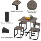 5Pcs Dining Set with Industrial Square Table and 4 Backless Chairs, Dining Room set