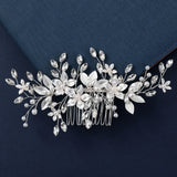 Silver Color Flower Hair Comb Clip Girls Handmade Alloy Pearl Hairpin Bridal Tiaras Wedding Hair Accessory Crystal Hair Jewelry