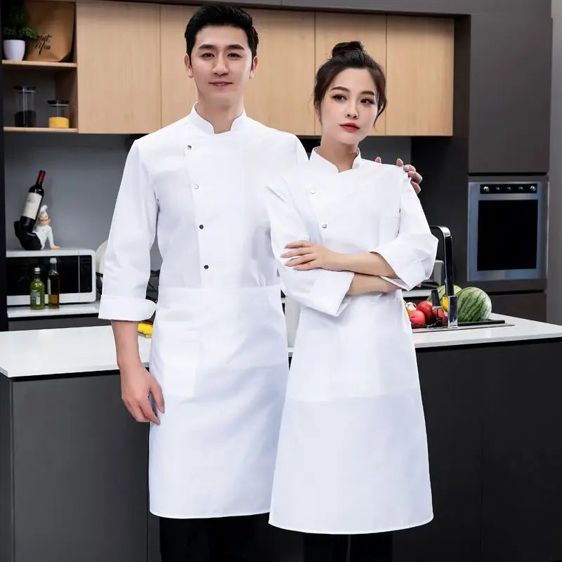 white Chef Jacket Long Sleeve chef uniform Cook Coat Chef T-shirt Baker Work Uniform Waiter Restaurant Hotel Clothes women Logo