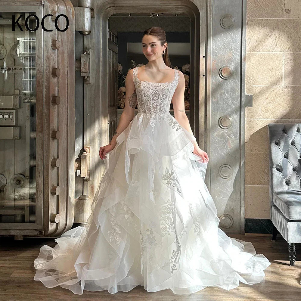 MACDOUGAL Pleat Square Collar Wedding Dress A-line Bridal Gowns Appliques vestido de noiva Custom For Women Custom Made