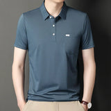 New Summer Men's Short Sleeve T-shirt with Lapel Pocket Thin Solid Casual Polo Pullover Fashionable Striped Plaid Tops