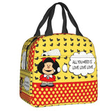 Mafalda Quino Comics Resuable Lunch Box Women Leakproof Cartoon Thermal Cooler Food Insulated Lunch Bag Office Work