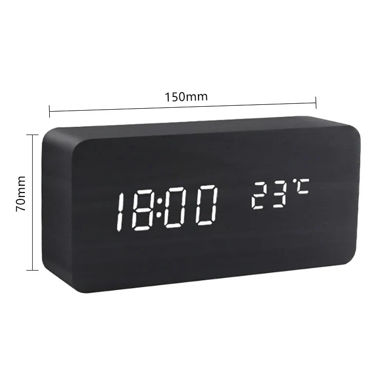 Modern Wooden Led Smart Alarm Clocks For Bedrooms Bedside Table Square Voice Control Desktop Digital Clock For Room