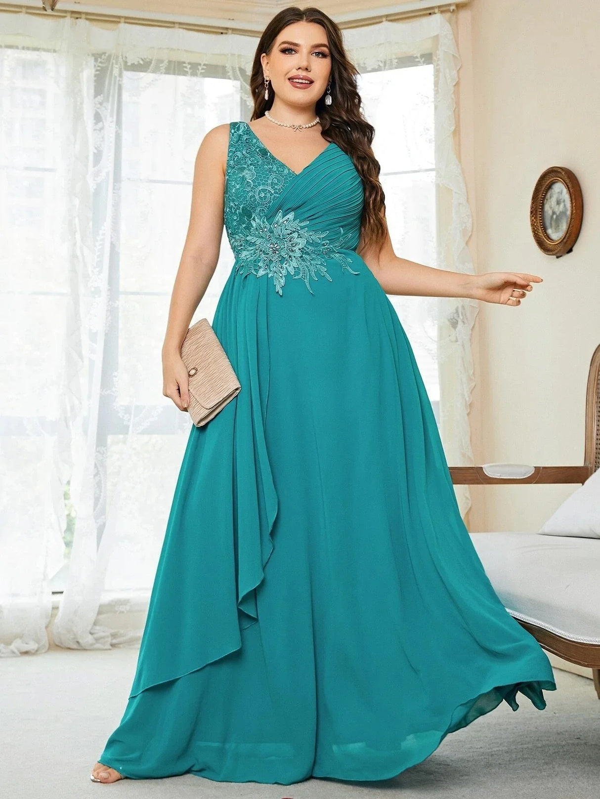 Plus Size Evening Party Dresses Women New Fashion V-neck Short Sleeve Green Dresses Elegant Slim Sequin Women's Mermaid Dresses