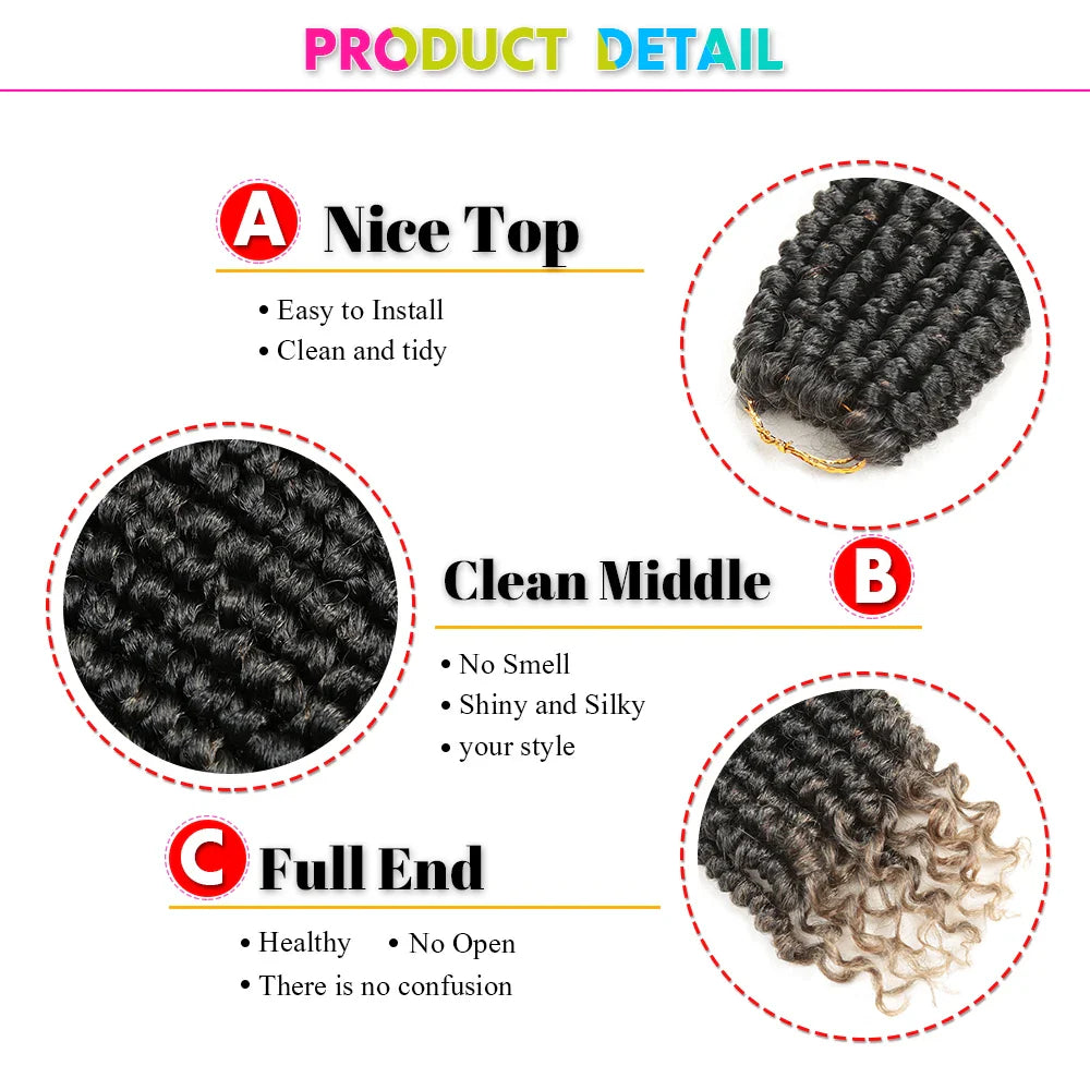 Jumbo Twist Hair 16 Inch Pre twisted Passion Twist Crochet Hair Pre-looped Crochet Braids Bohemian Water Wave Braiding Synthetic