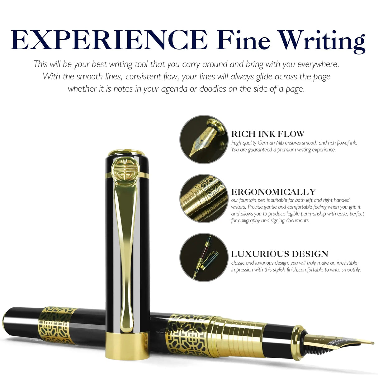 Retro Metal Fountain Pen F Nib Classic Design with Converter High Quality For Business Writing Office School Supplies Stationery