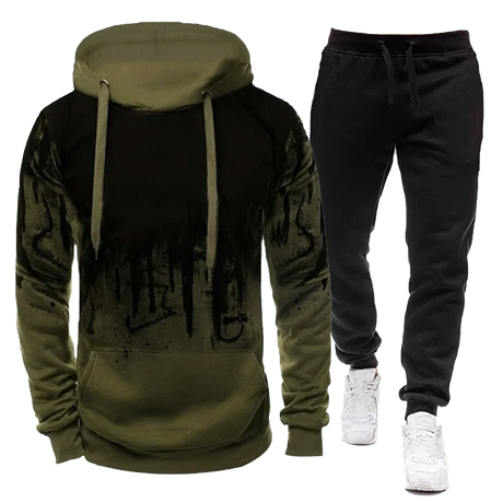 2023 Sportswear Men's casual Hoodie pants 2-piece autumn and winter jogging splash ink long sleeve splash ink sweater suit S-4XL