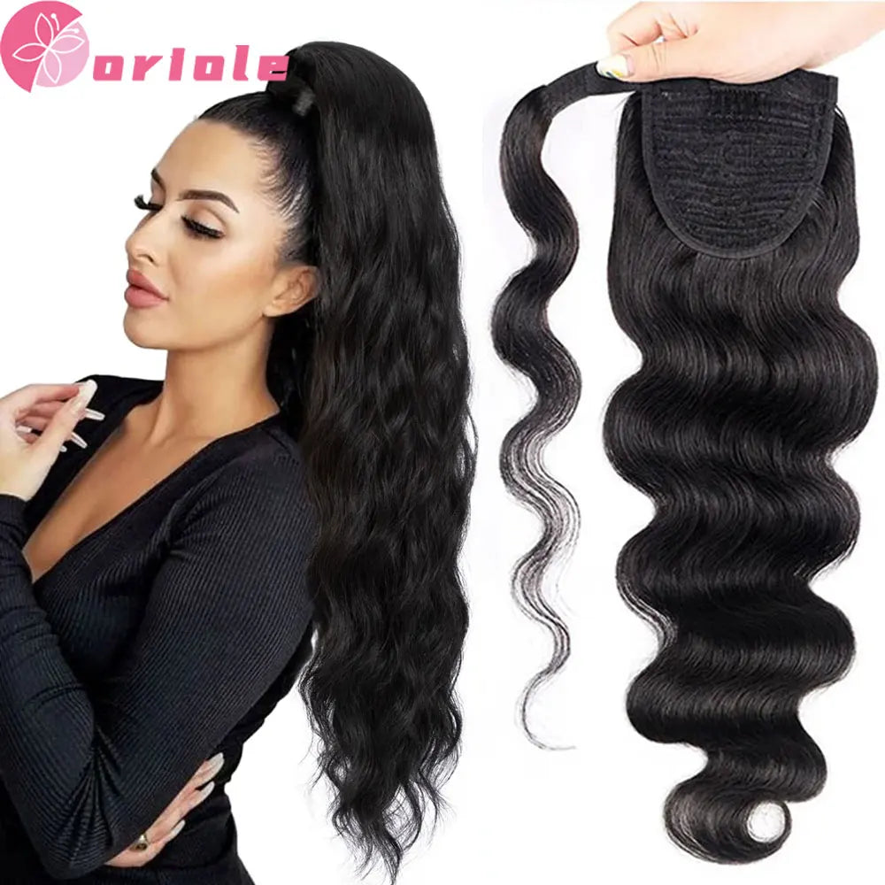 Water Wave Ponytail Human Hair Wrap Around Ponytail Extensions Remy Hair Ponytails Clip in Hair Extensions 28 30 Inches