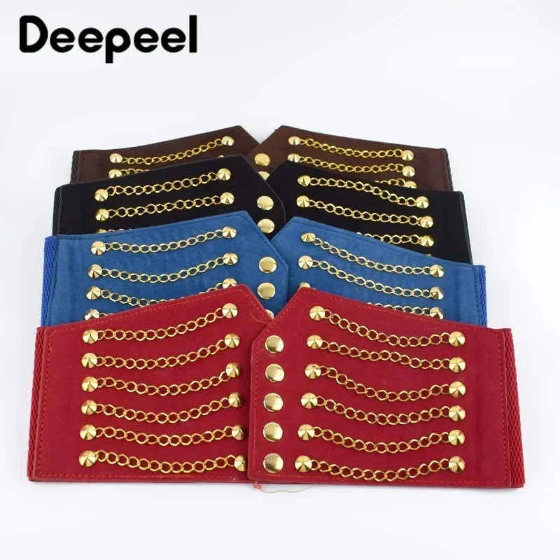 Deepeel 10cm Wide Women Fashion Slim Corset Cummerbunds Elastic Belts  Rivet Waistband Female Coat Fur Hige Waist Belt Accessory