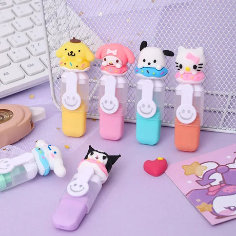 New Sanrio Highlighter 6-24pcs Kuromi Melody Soft Rubber Doughnut Mini Color Marker Cute Children's Painting Pen Girls Gift Pens