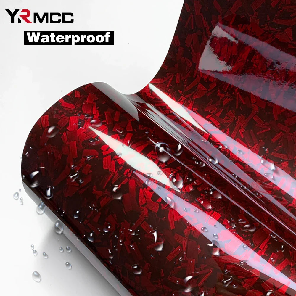 Carbon Fiber Film Glossy Forged Carbon Fiber Vinyl Wrap Car Accessories Red Self Adhesive Decal Stickers for Car Body Film 150cm