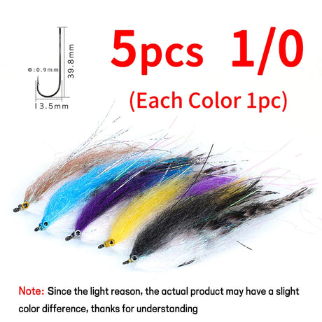 Elllv 1/0 - 4/0 Saltwater Fishing Fly EP Silky Fiber Streamers Aberdeen Fish Hook Artificial Lure Bait for Bass Pike Steelhead