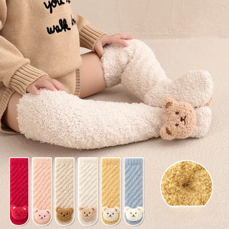 Newborn Baby Socks Cute Bear Socks Infant Kid Cotton Toddlers Leg Warmers Knee Soft Velvet Long Baby Socks for Girls Boy