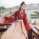 Modern Chinese Style Hanfu Ming Dynasty Improvement Traditional Dress Red Costume Woman Girl Gules Coat Skirt Set Dance Wear