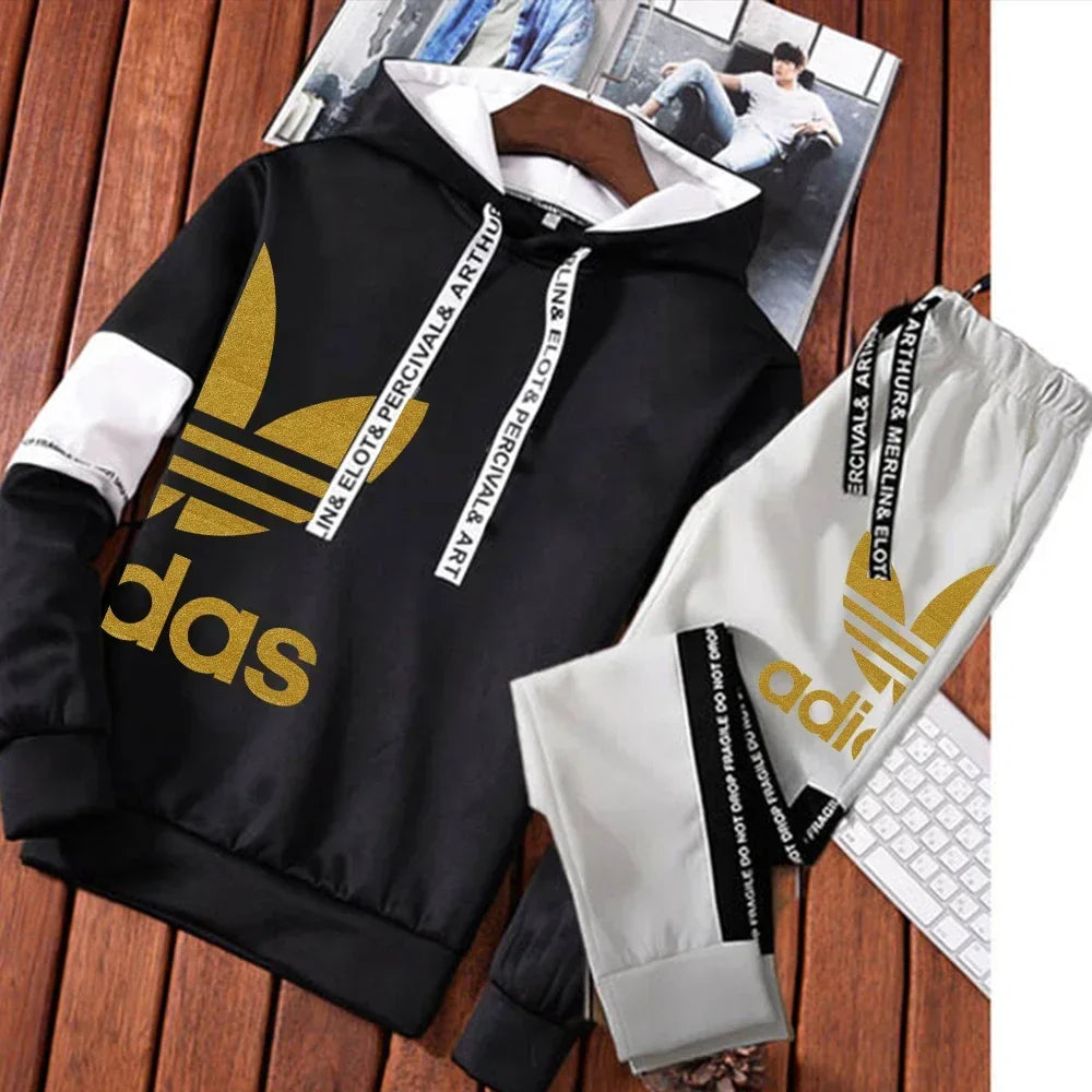 Men's Letter Printed Casual Sweatshirt+Sweatpants 2-Pcs Suit New Windbreak Male Designer Outdoor Sports Warm Outfits Running Set