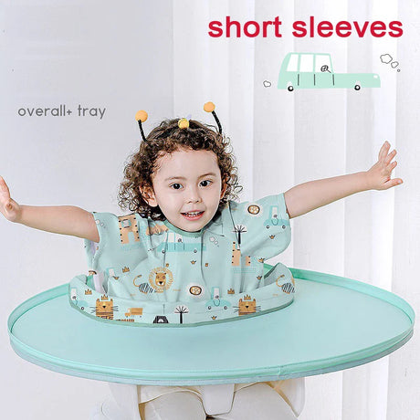 3 in1 Baby Bib Table Cover Dining Chair Gown Waterproof Saliva Towel Burp Apron Food Feeding towel Gown/tray/storage bag