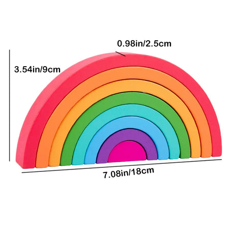 Montessori Wooden Rainbow Stacking Game,Eight Layers Square/Arch Colorful Stacker,Color Recognition Building Blocks Toys