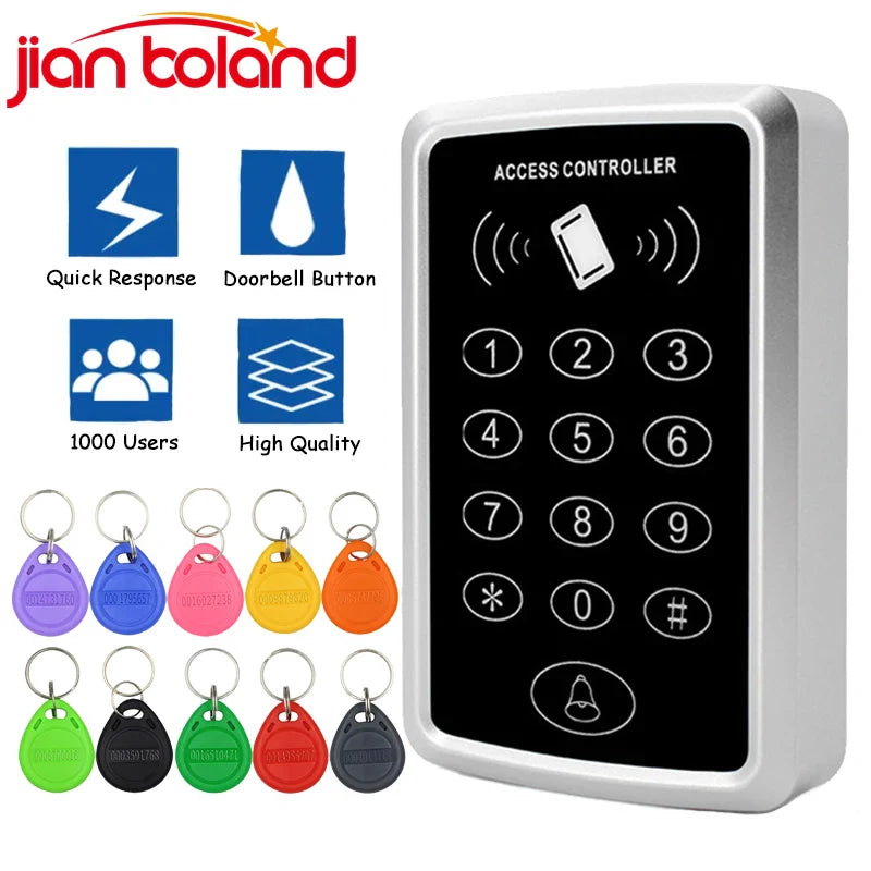 125KHz RFID Access Control Keypad EM Card Reader Door Access Control System Door Lock Opener Keyboard System Support 1000 Users