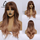 CharmSource Blonde Wavy Wig with Bangs Party Dresses for Women Natural Synthetic Hair Daily Cosplay Heat Resistant Fiber Wig