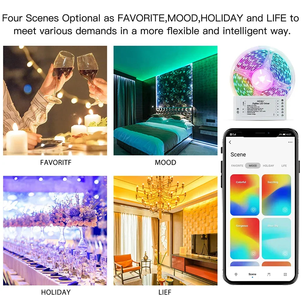 ZigBee LED Controller Light Strip RGB CCT Dimmer Music Sync Tuya Smart App Control with Alexa Google Smartthings Remote Control