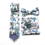 New Men's Floral Cotton Tie Three-Piece Necktie Bowtie Handkerchief Brooch For Groom Suit Wedding Cravat Shirt Accessory