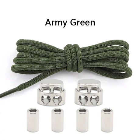 1Pair Round Elastic Laces Sneakers Lock Shoe Laces Without Ties Metal Buckle Laces Kids Adult No Tie Shoelaces Shoes Accessories