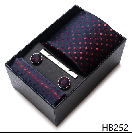 Luxurious Dropshipping 8 cm Birthday Gift Silk Tie Hanky Pocket Squares Cufflink Set Tie Clip Necktie Box Geometric