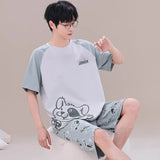 Cartoon Mens Nightwear Summer Comfortable Sleepwear Sleeping Tops Shorts 2 Pieces Pijamas Set Man Leisure Homewear Male Dropship