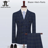 S-5XL ( Blazer + Vest + Pants ) Boutique British Style Mens Suit Plaid Groom Wedding Dress Business Casual Formal Suits 3Pcs Set