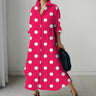 2023 Dress Summer Polka Dot Women's Small Flower Shirt Dress Bohemian Style Midi High Waist Vacation Office Fall Clothing